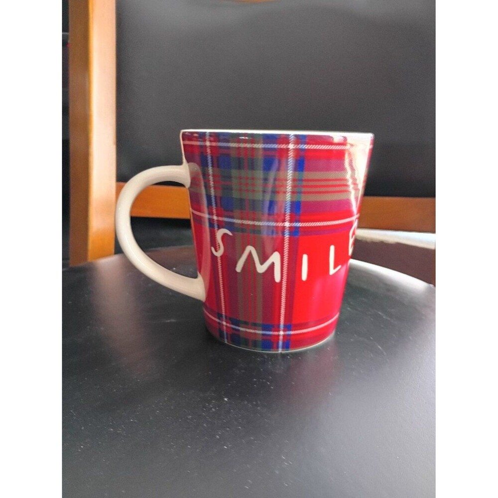 Ellen DeGeneres for Royal Doulton “Smile” Plaid Mug — Red Check Ceramic